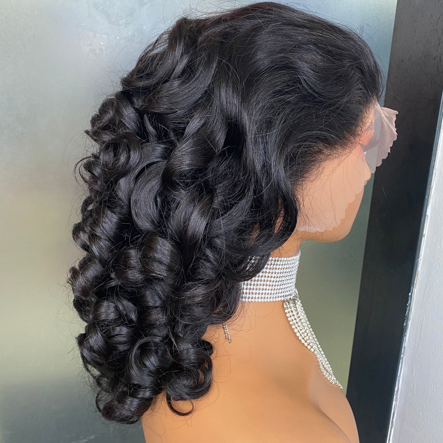 Natural Black 180% Fumi Curly 13x4 Transaprent Lace Frontal Wig 16 Inch