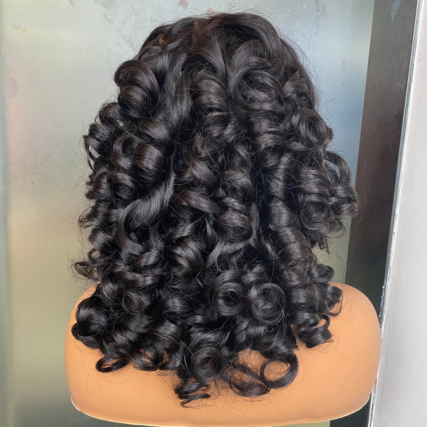 Natural Black 180% Fumi Curly 13x4 Transaprent Lace Frontal Wig 16 Inch
