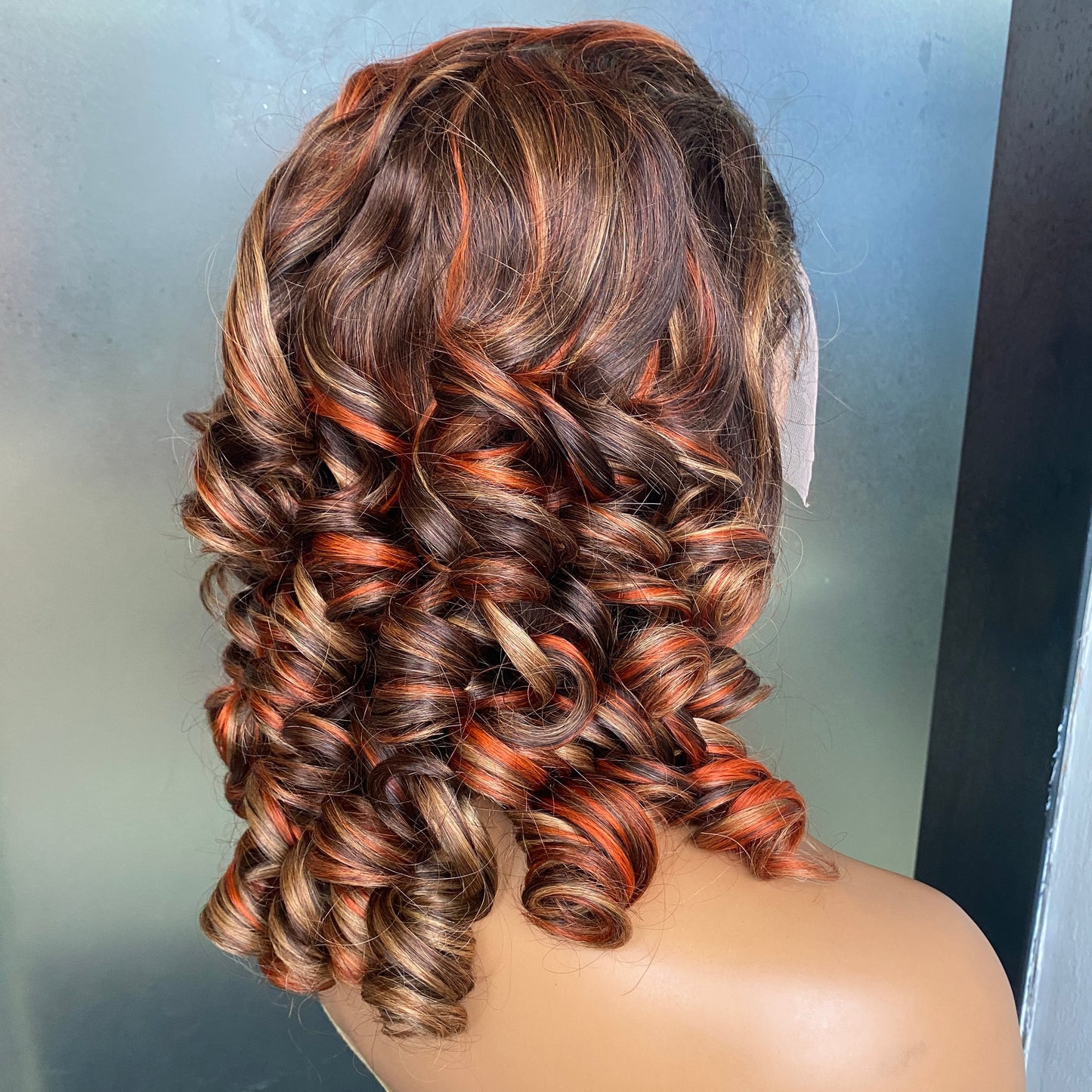 Highlight Color 180% Density Fumi Curly 13x4 Transparent Lace Frotnal Wig 16 Inch
