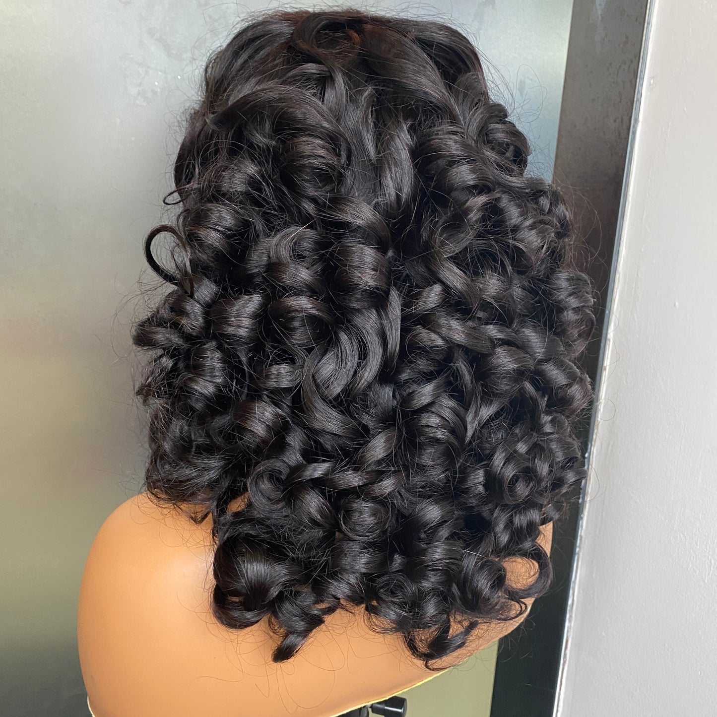 Natural Black 180% Fumi Curly 13x4 Transaprent Lace Frontal Wig 16 Inch