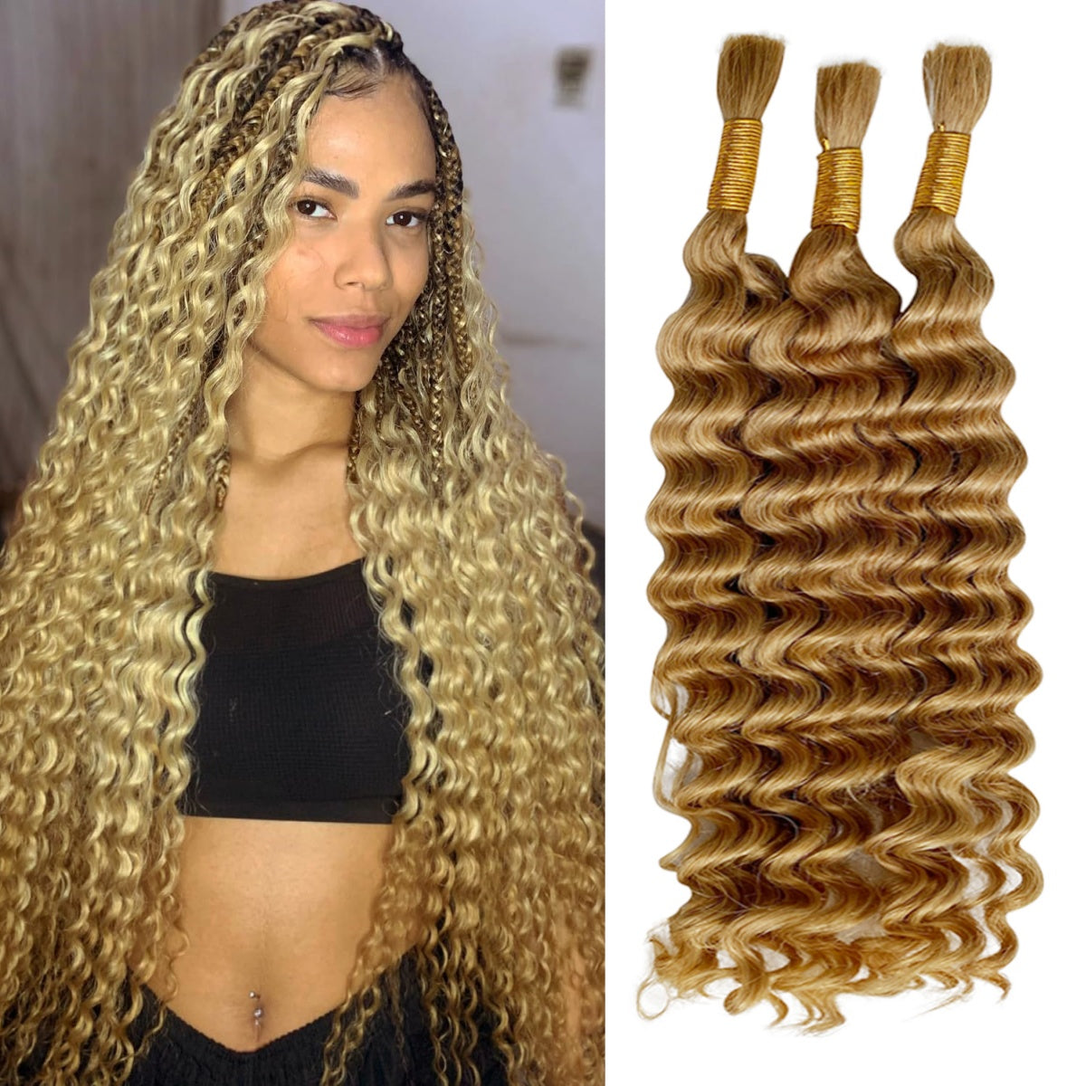 Natural Color Human Braiding Hair 110g Deep Wave Bulk Boho Box Braids No Weft Curly Hair Extensions 20 Inch