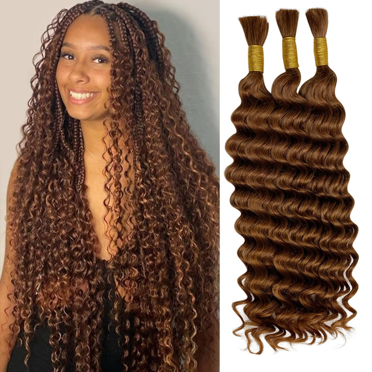 Natural Color Human Braiding Hair 110g Deep Wave Bulk Boho Box Braids No Weft Curly Hair Extensions 20 Inch
