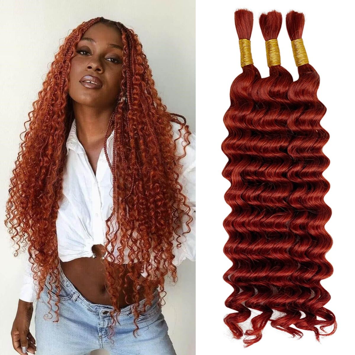 Natural Color Human Braiding Hair 110g Deep Wave Bulk Boho Box Braids No Weft Curly Hair Extensions 20 Inch