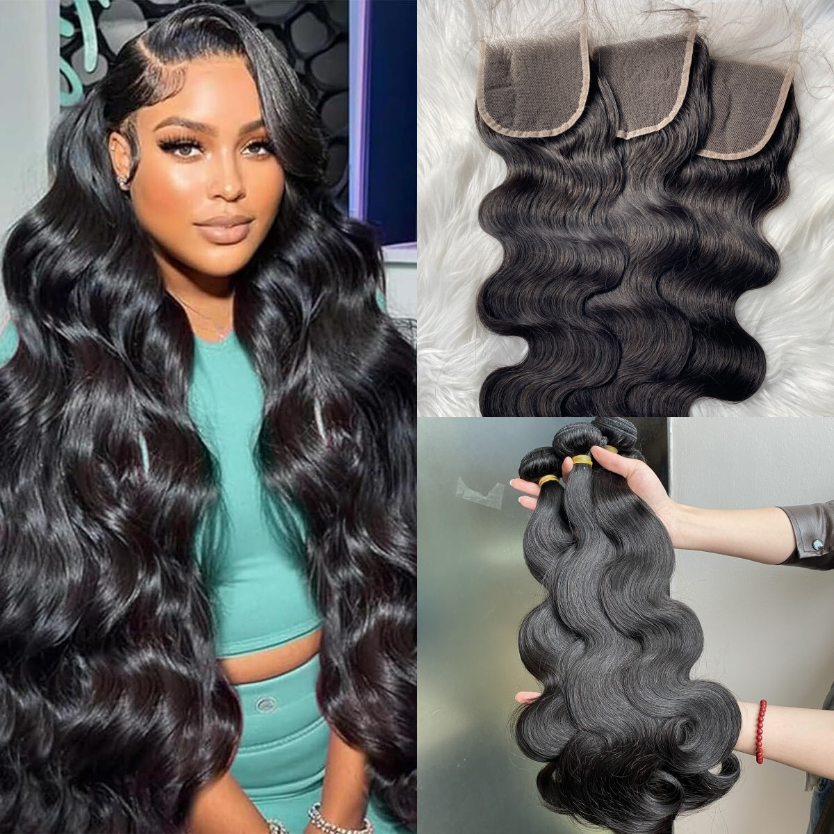 Premium Raw Virgin Quality Body Wave Hair 3 Bundles With 4x4 Transparent Lace Closure