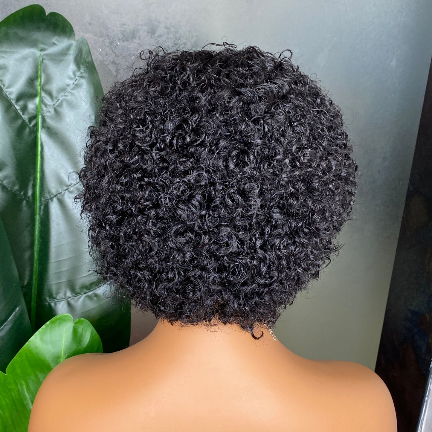 Natural Color Curly Pixie Cut None Lace Bang Wig 10 Inch