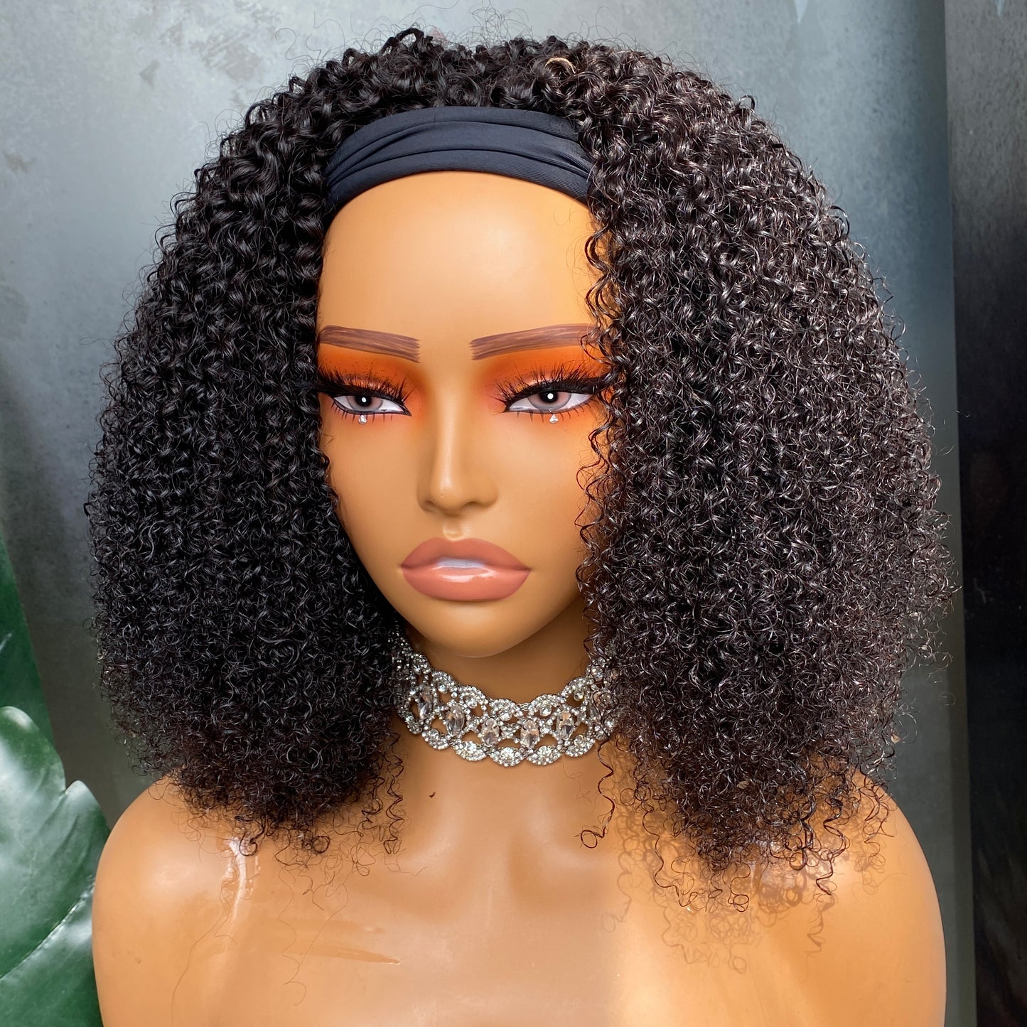 200% Density Kinky Curly Headband Wig Virgin Human Hair 14 Inch