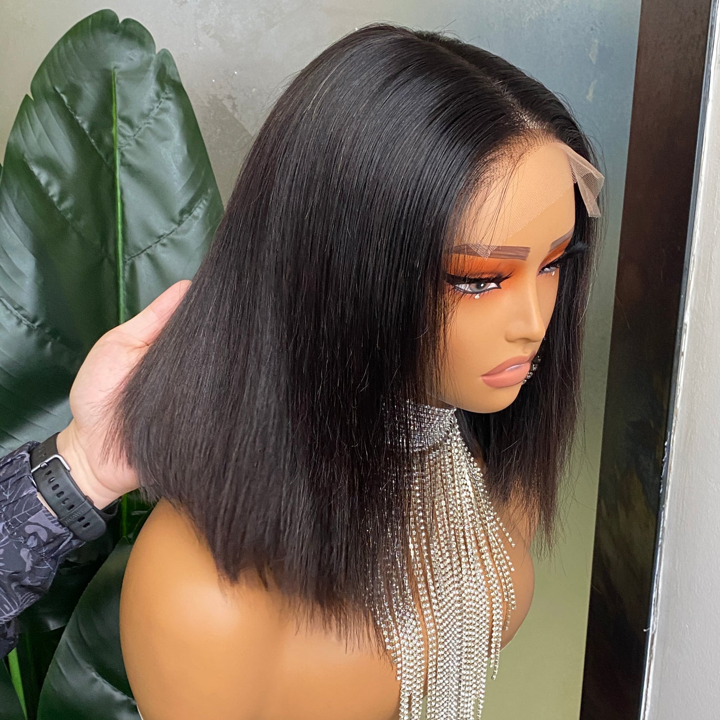 Straight Double Drawn Human Hair Short Bob 5x5 HD Lace Closure Glueless Wig 10 Inches