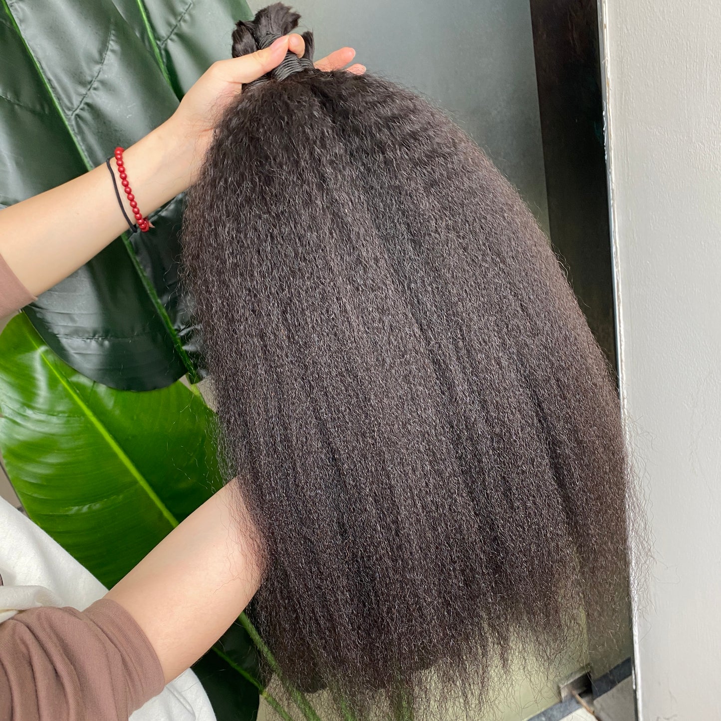 Natural Black Kinky Straight Bulk Raw Human Hair Extension 3pcs 100g/pcs