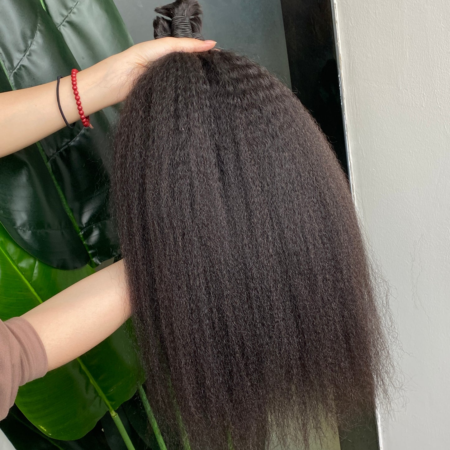 Natural Black Kinky Straight Bulk Raw Human Hair Extension 3pcs 100g/pcs