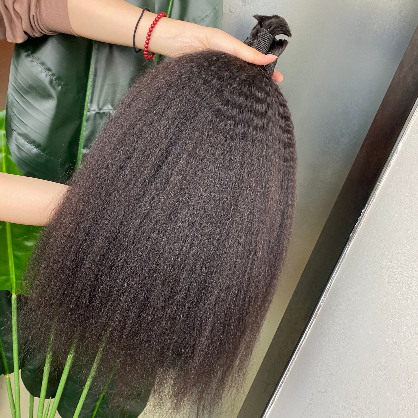 Natural Black Kinky Straight Bulk Raw Human Hair Extension 3pcs 100g/pcs