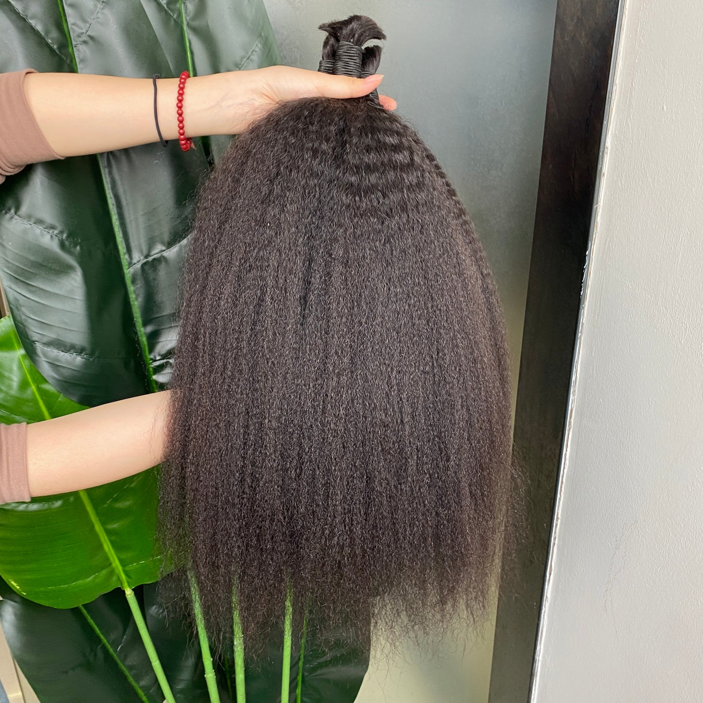 Natural Black Kinky Straight Bulk Raw Human Hair Extension 3pcs 100g/pcs