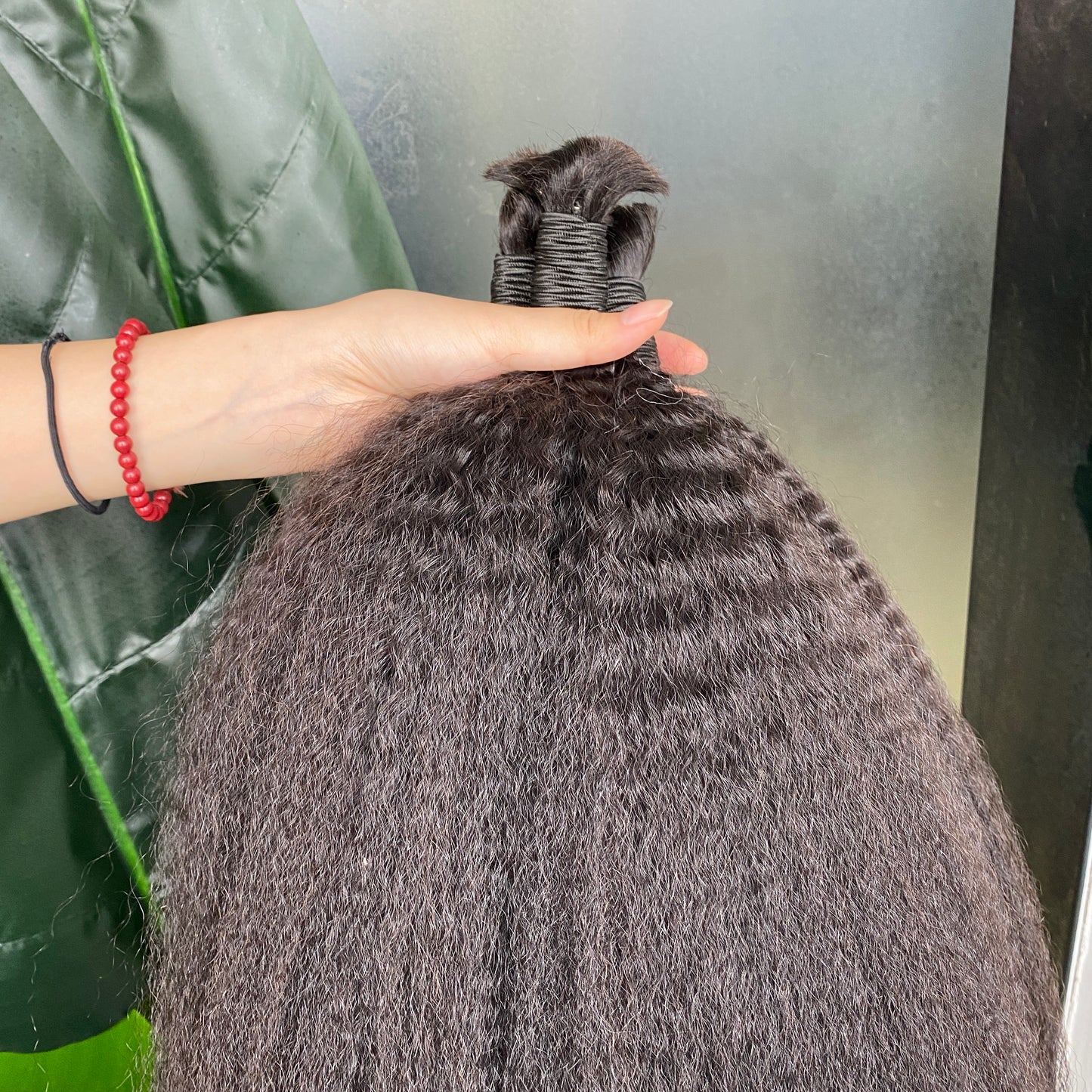 Natural Black Kinky Straight Bulk Raw Human Hair Extension 3pcs 100g/pcs