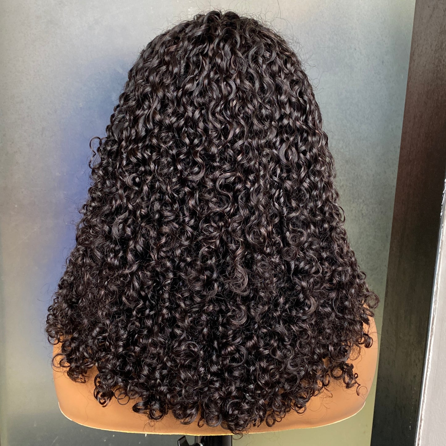 Natural Black Fumi Curly 13x4 Transparent Lace Frontal Human Hair Wig 14 Inch