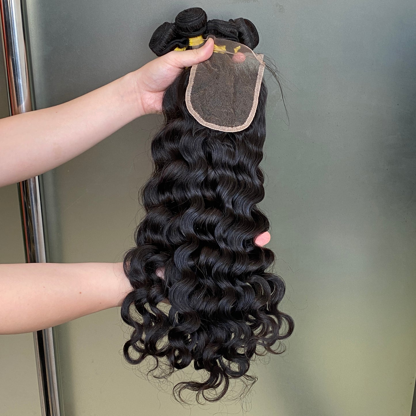Premium Raw Virgin Remy natural wave 3 pcs bundles with 4x4 Transparent lace closure