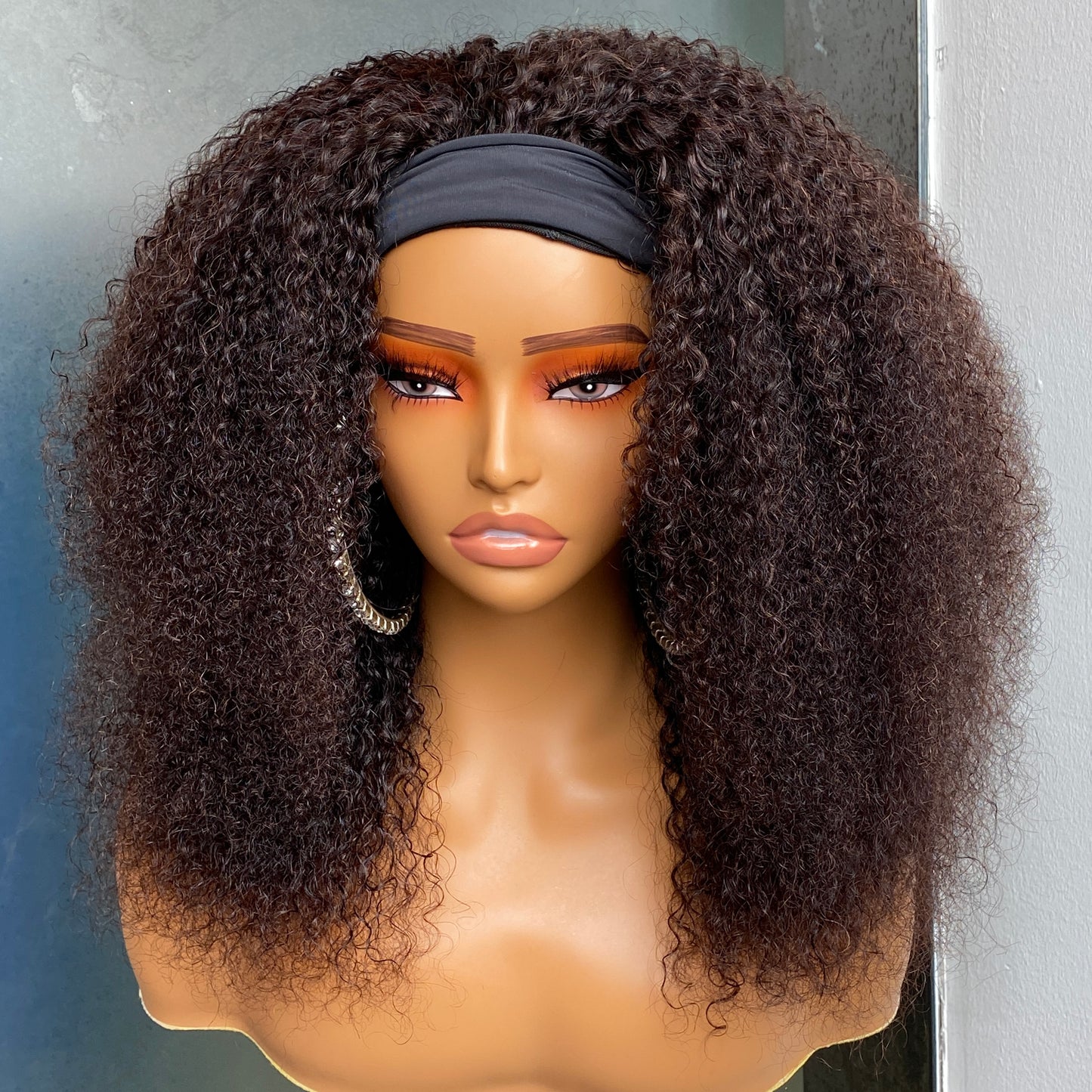 180% Density Kinky Curly Headband Wig Remy Human Hair 10-30 Inch