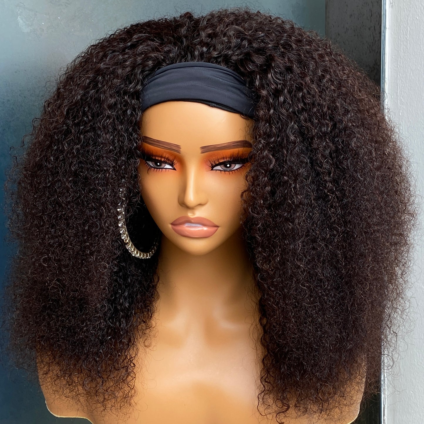 180% Density Kinky Curly Headband Wig Remy Human Hair 10-30 Inch