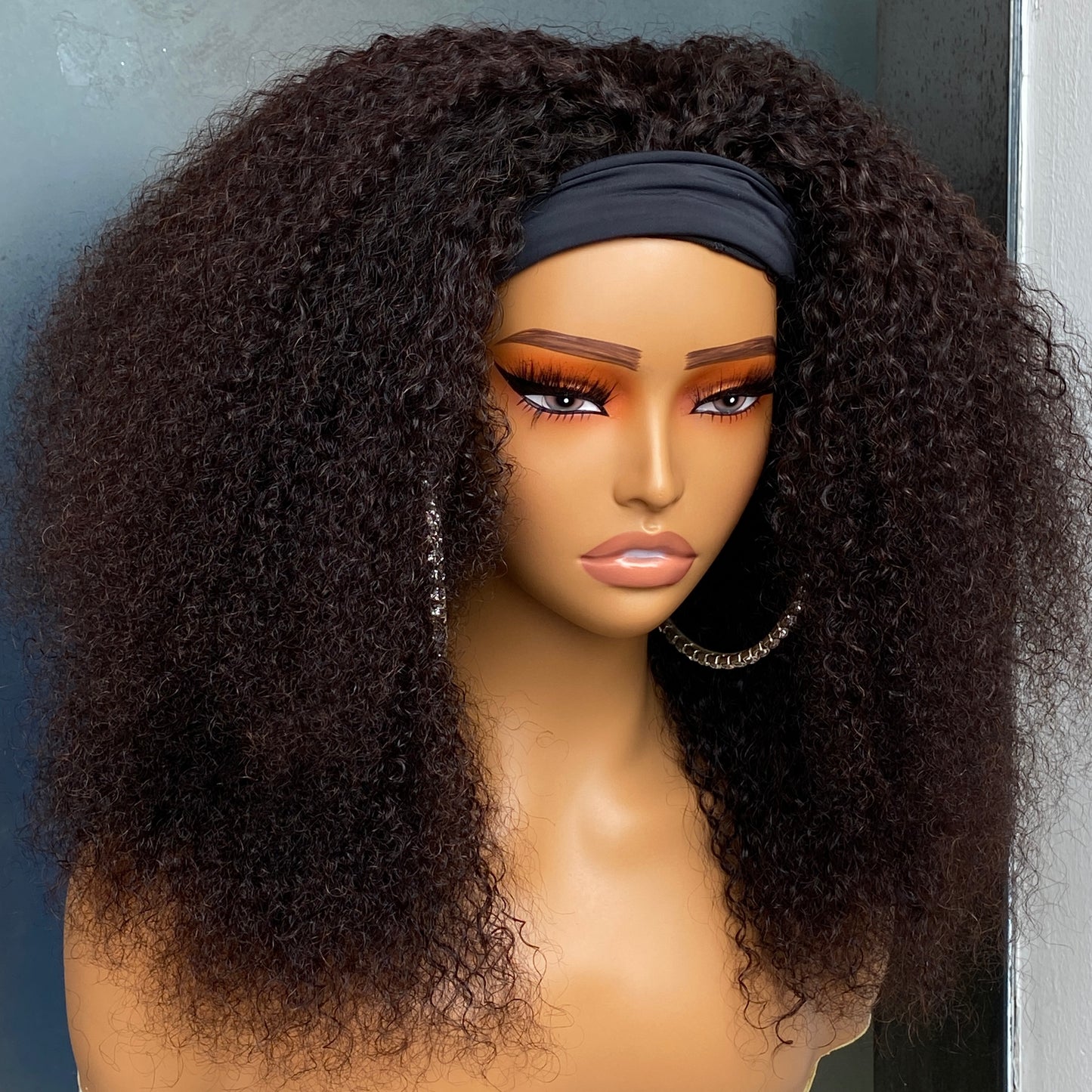180% Density Kinky Curly Headband Wig Remy Human Hair 10-30 Inch