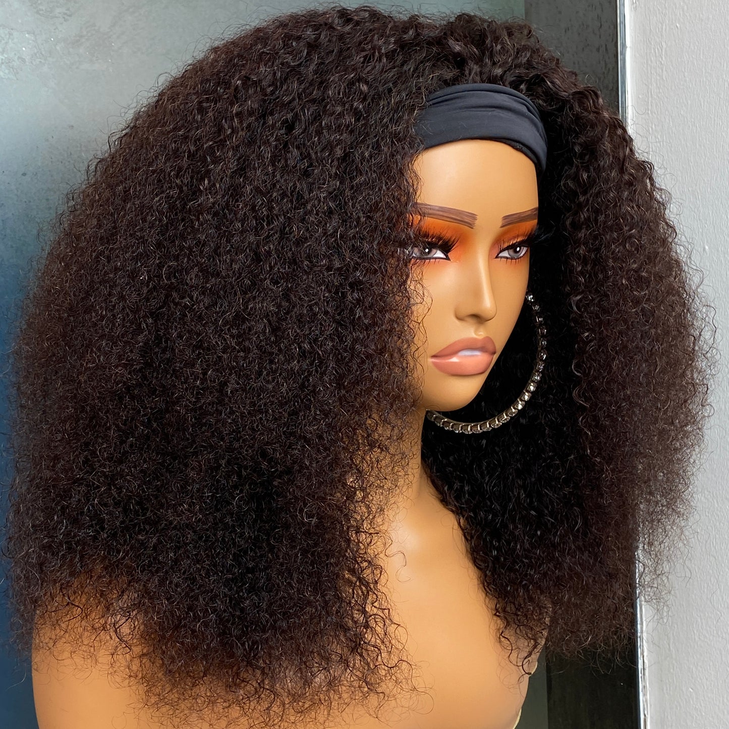 180% Density Kinky Curly Headband Wig Remy Human Hair 10-30 Inch