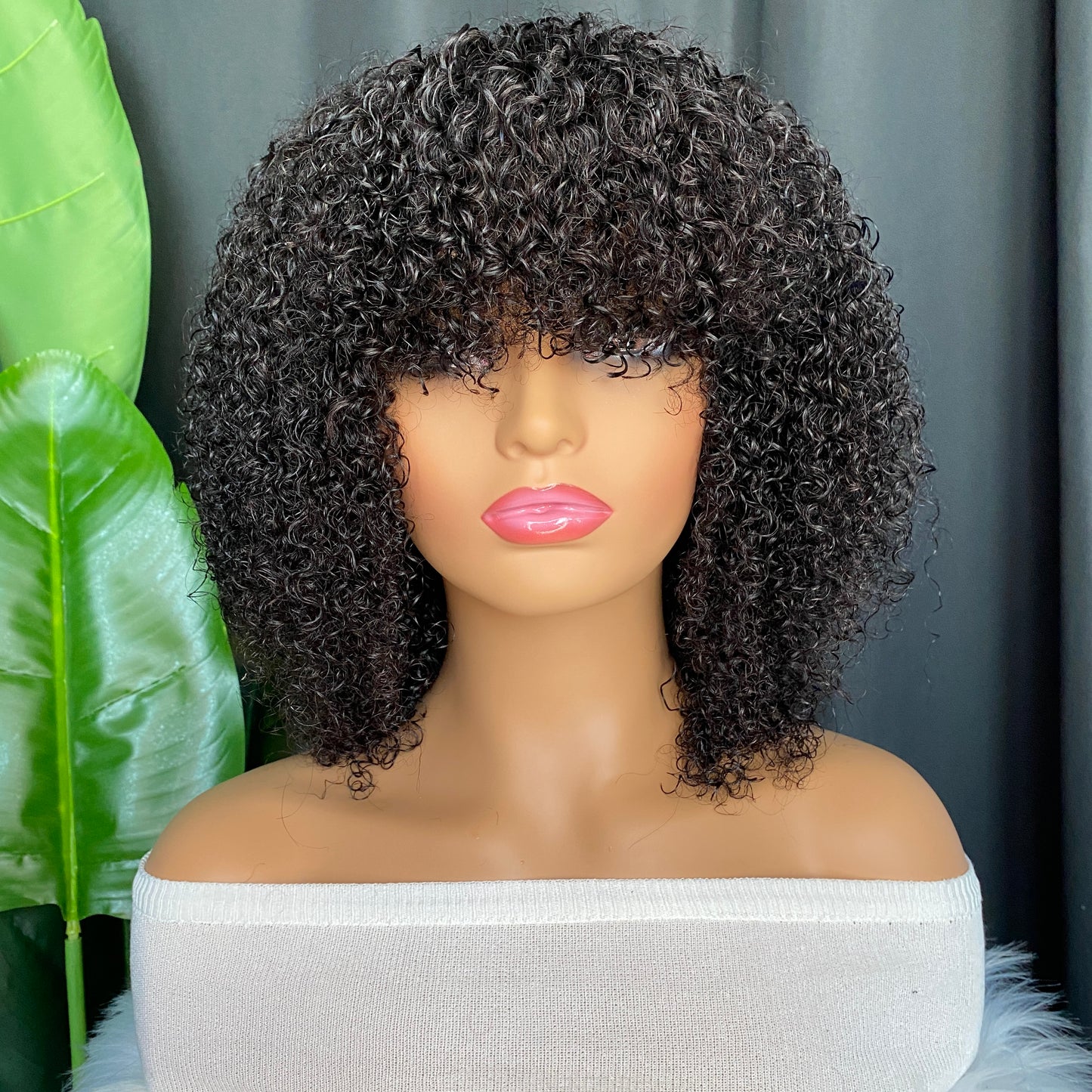 Remy Human Hair Kinky Curly Regular Bang Bob Wig 8-26 Inch