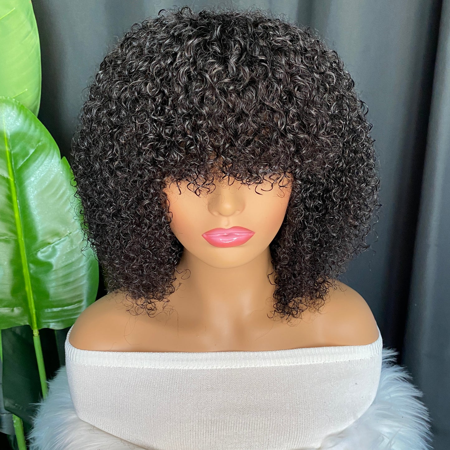 Remy Human Hair Kinky Curly Regular Bang Bob Wig 8-26 Inch