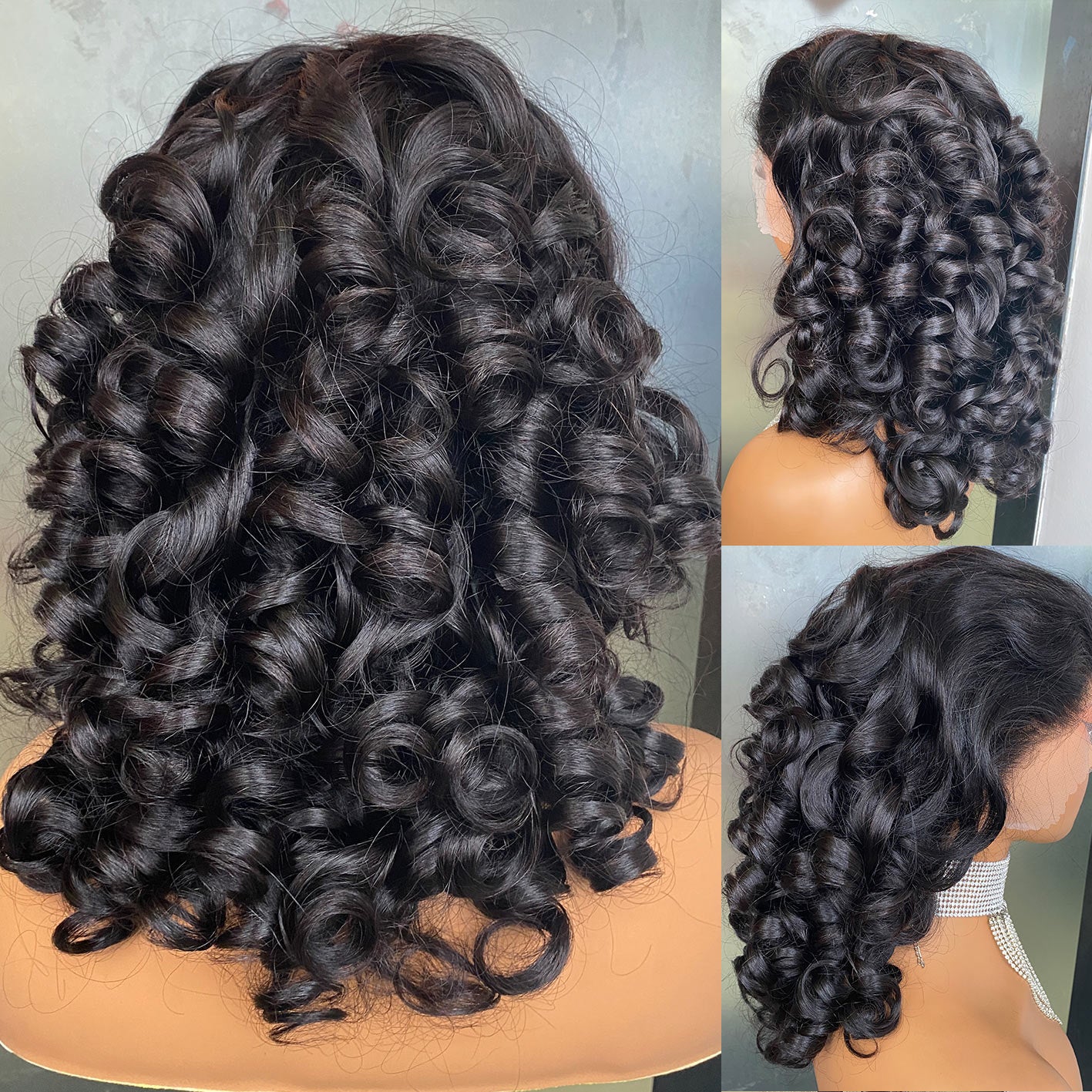 Natural Black 180% Fumi Curly 13x4 Transaprent Lace Frontal Wig 16 Inch