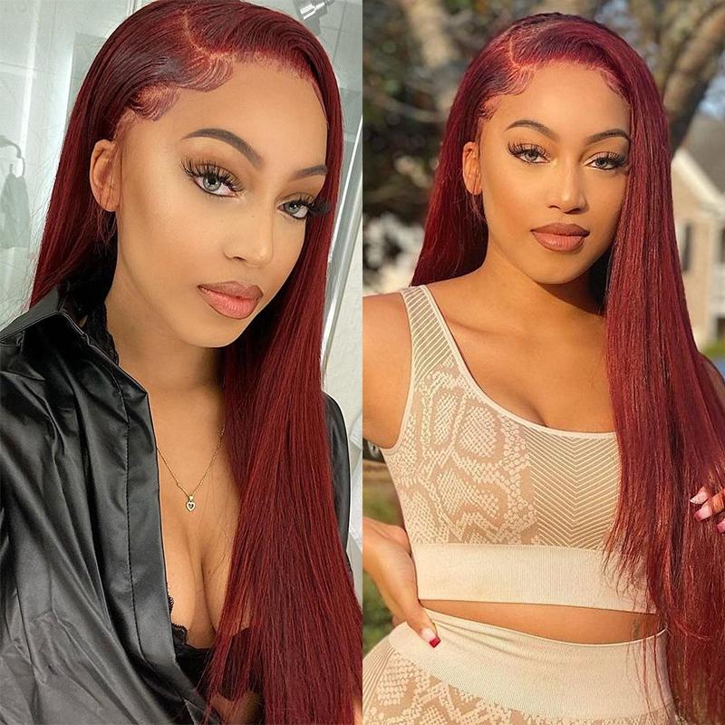 Wine red straight frontal lace wig