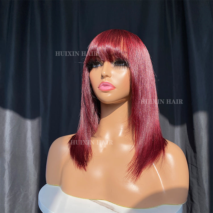 wine red silky straight regular wig 10"