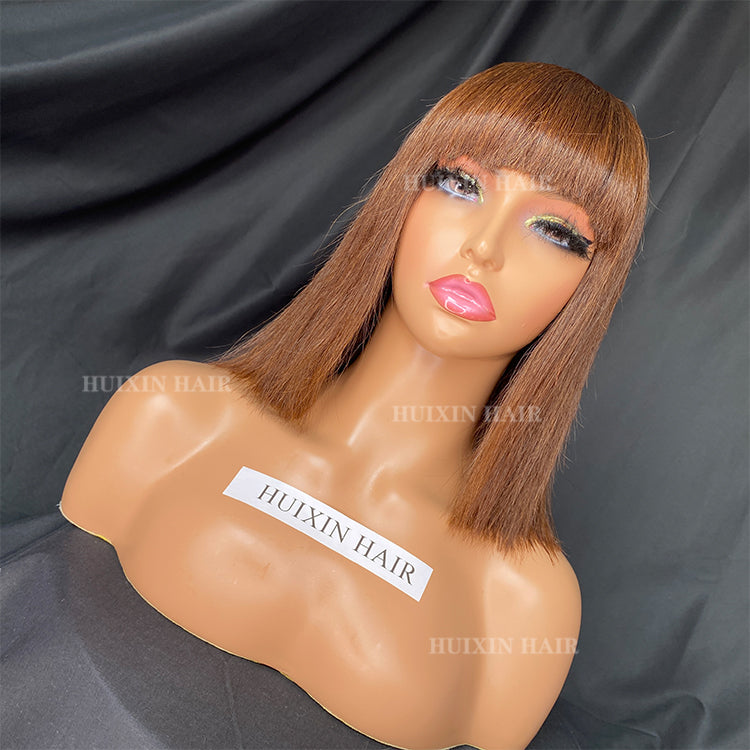 Raw Human Hair Brown Silky Straight Regular Wig 10 Inch
