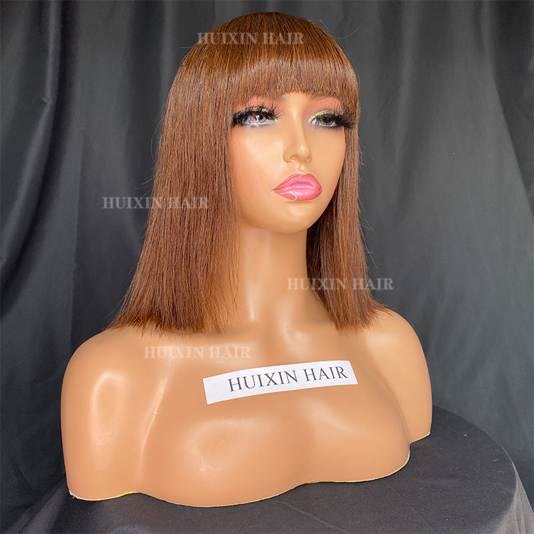 Raw Human Hair Brown Silky Straight Regular Wig 10 Inch