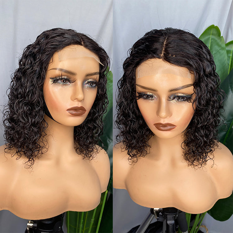 Deep Wave Machine-Made Lace Closure Wig