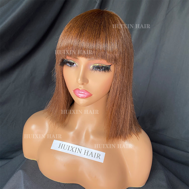 Raw Human Hair Brown Silky Straight Regular Wig 10 Inch