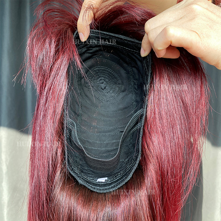 wine red silky straight regular wig 10"