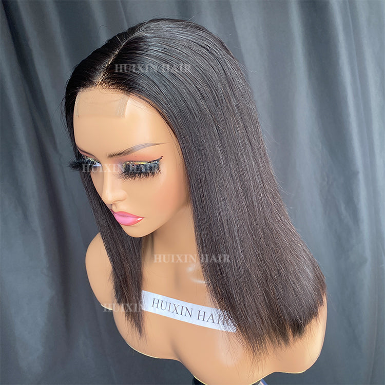 natural color silky straight 2x6 swiss lace closure wig 12"