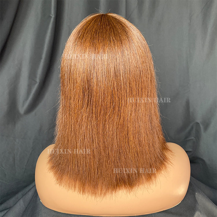 Raw Human Hair Brown Silky Straight Regular Wig 10 Inch