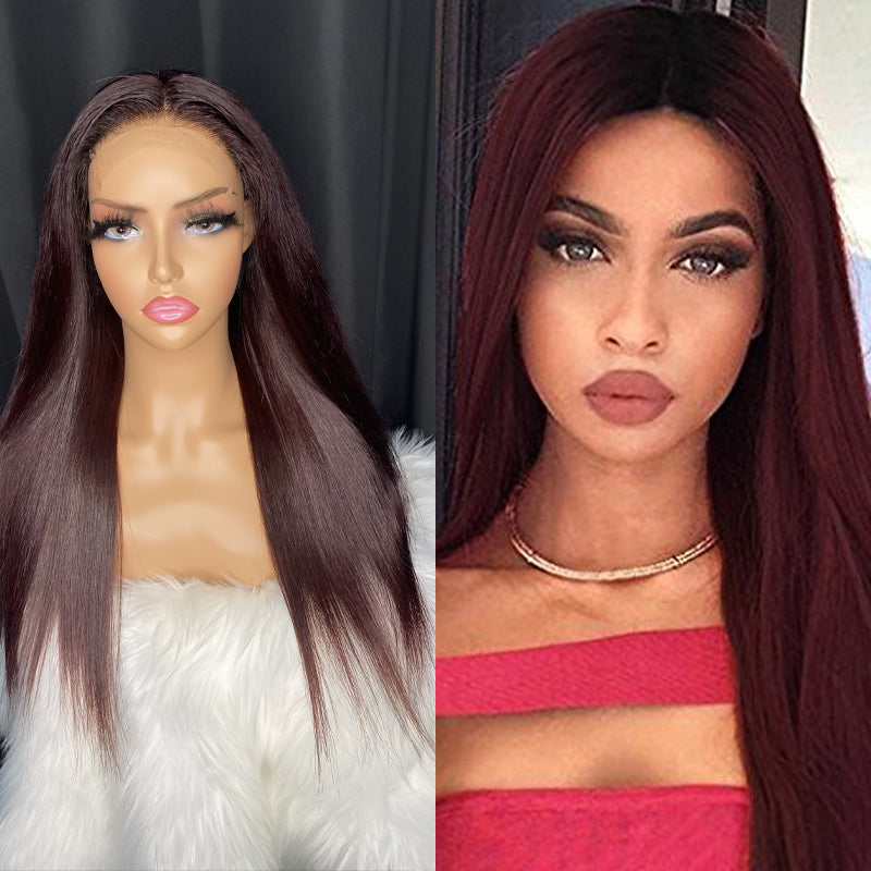 Burgundy straight 5x5 HD lace closure wig 24"