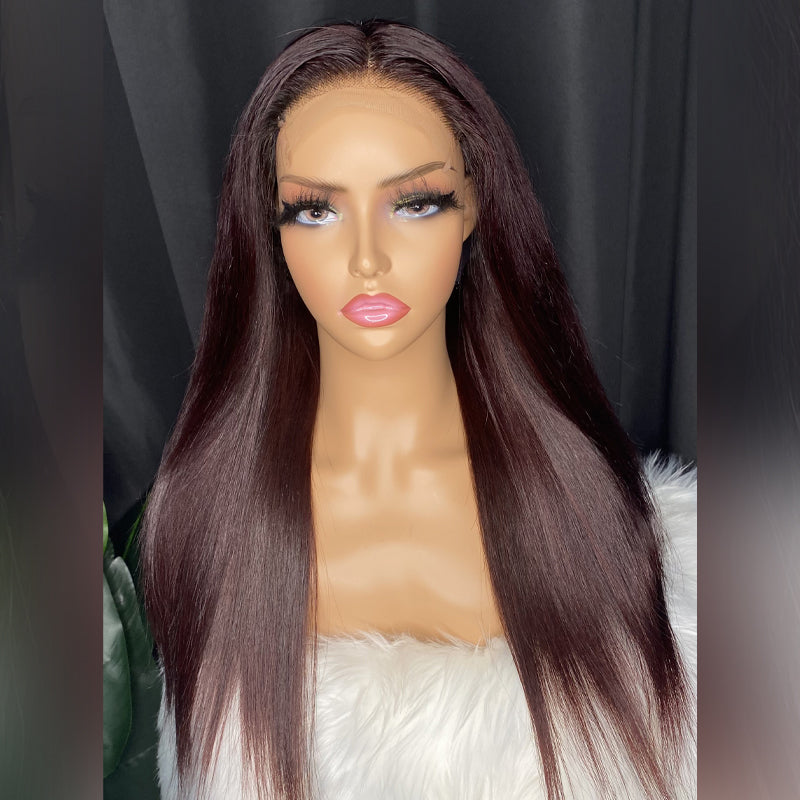 Burgundy straight 5x5 HD lace closure wig 24"
