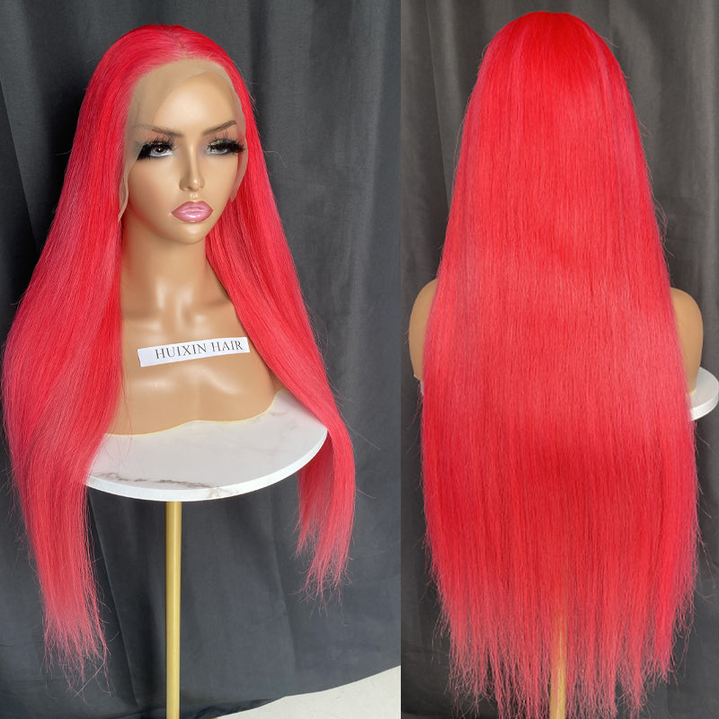 Red straight 13x6 lace frontal wig 26"