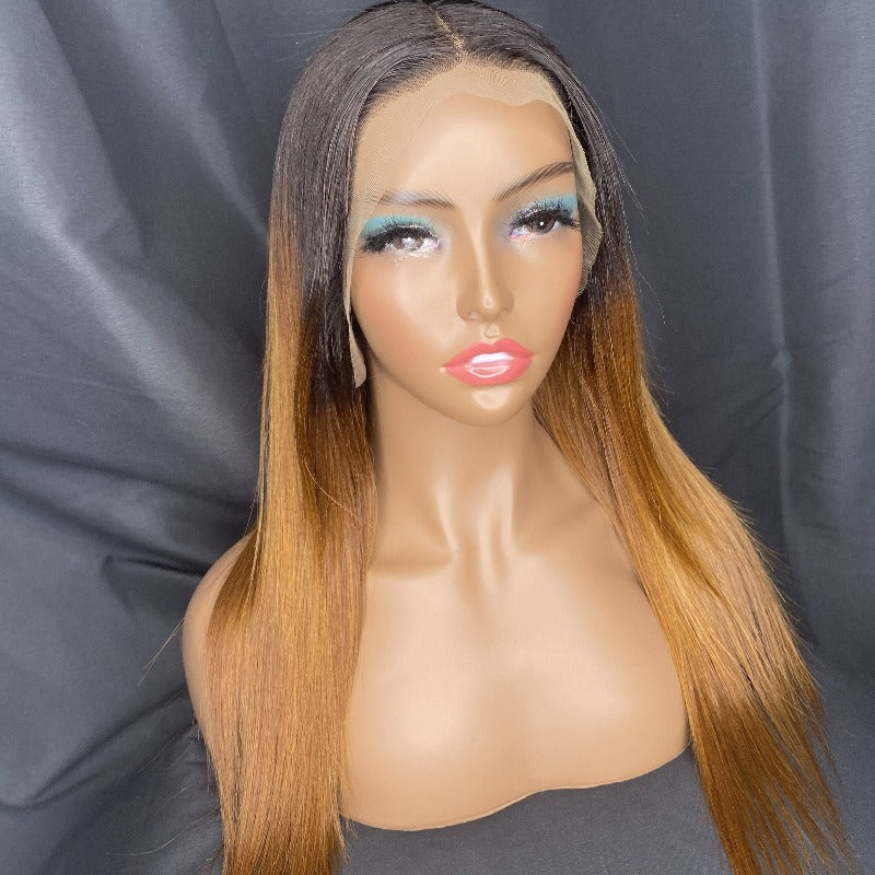 Ombre honey blonde straight frontal lace wig 24"