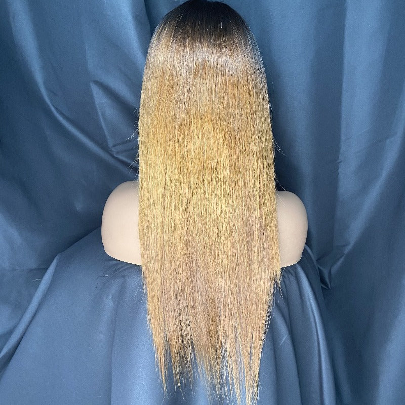 Ombre honey blonde straight frontal lace wig 24"