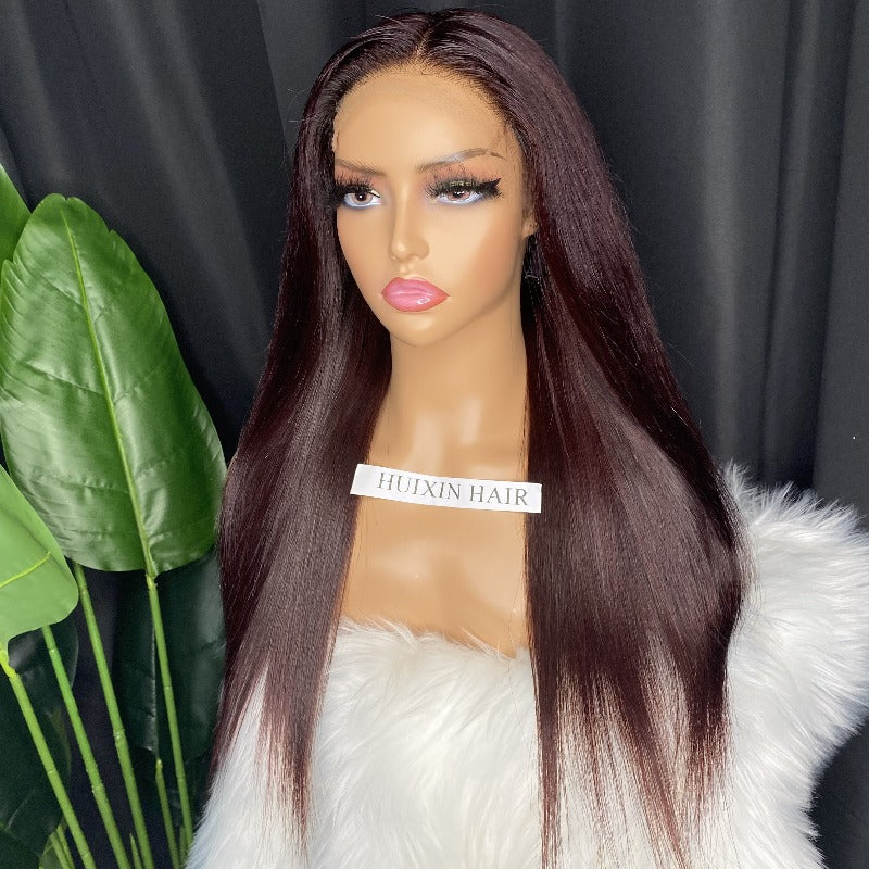 Burgundy straight 5x5 HD lace closure wig 24"