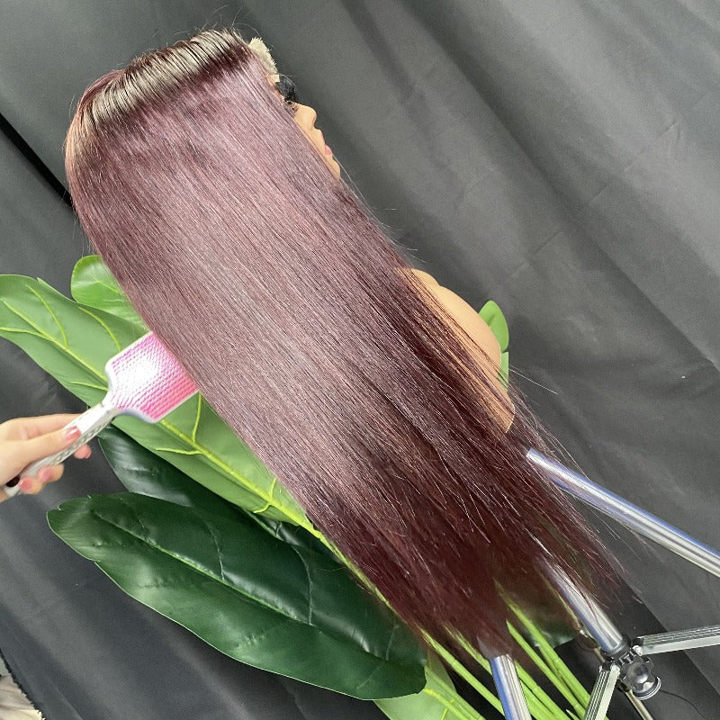 Burgundy straight 5x5 HD lace closure wig 24"