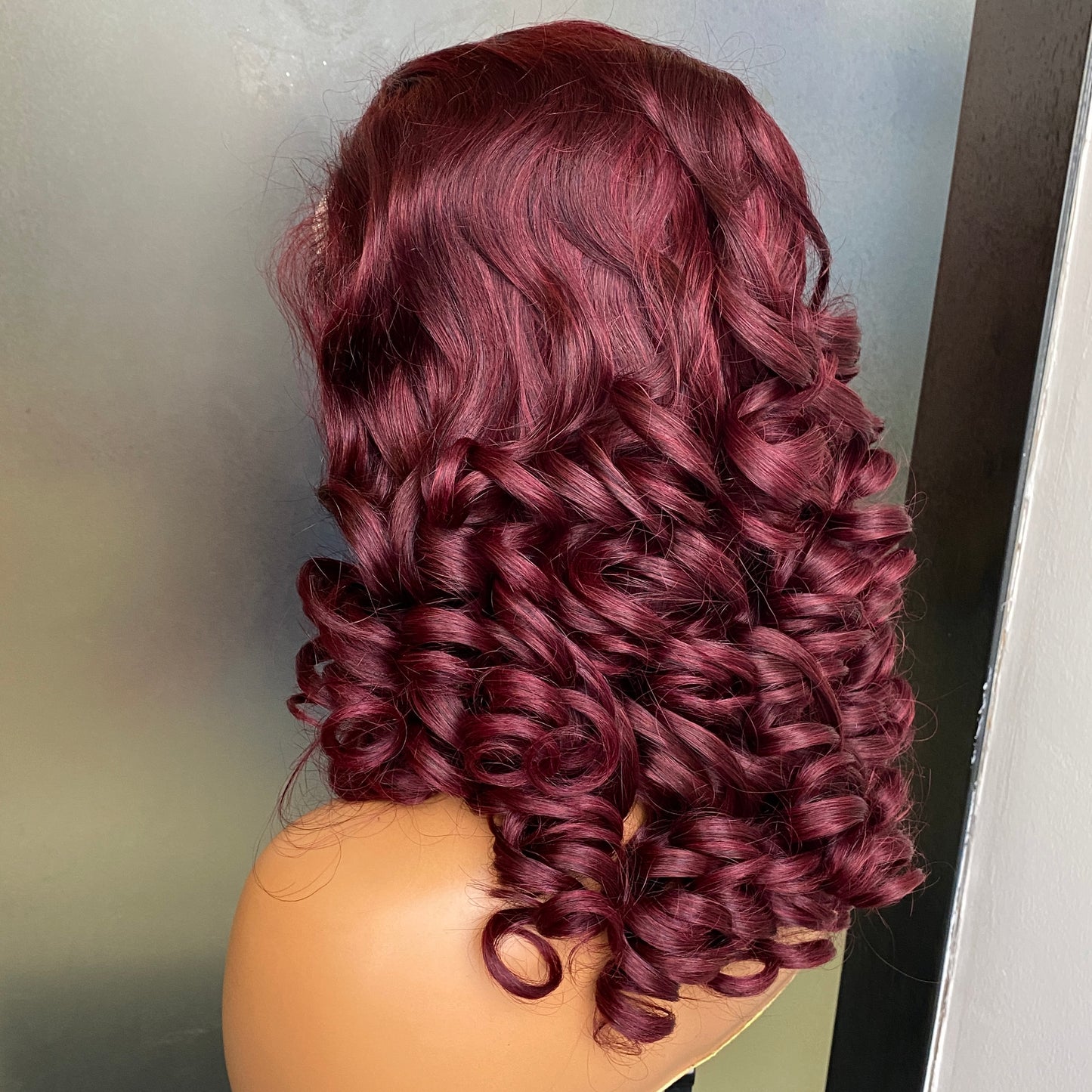 Wine Red 99J Fumi curly 13x4 transparent lace frontal wig 16 Inch