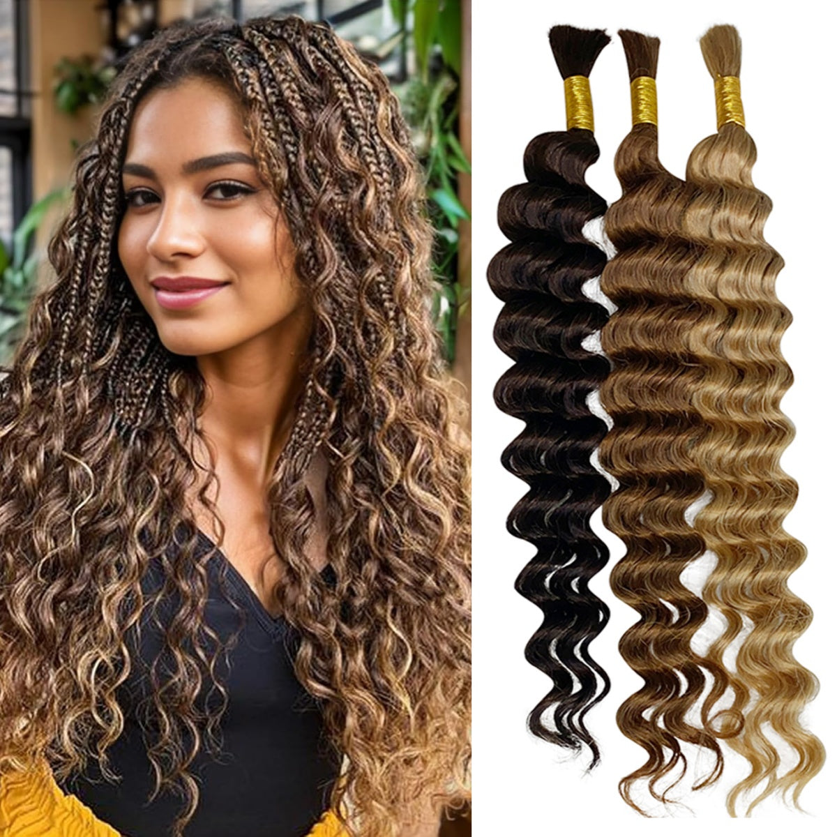 Natural Color Human Braiding Hair 110g Deep Wave Bulk Boho Box Braids No Weft Curly Hair Extensions 20 Inch