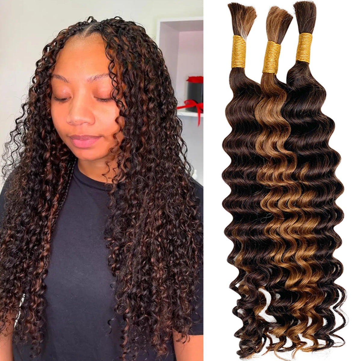 Natural Color Human Braiding Hair 110g Deep Wave Bulk Boho Box Braids No Weft Curly Hair Extensions 20 Inch