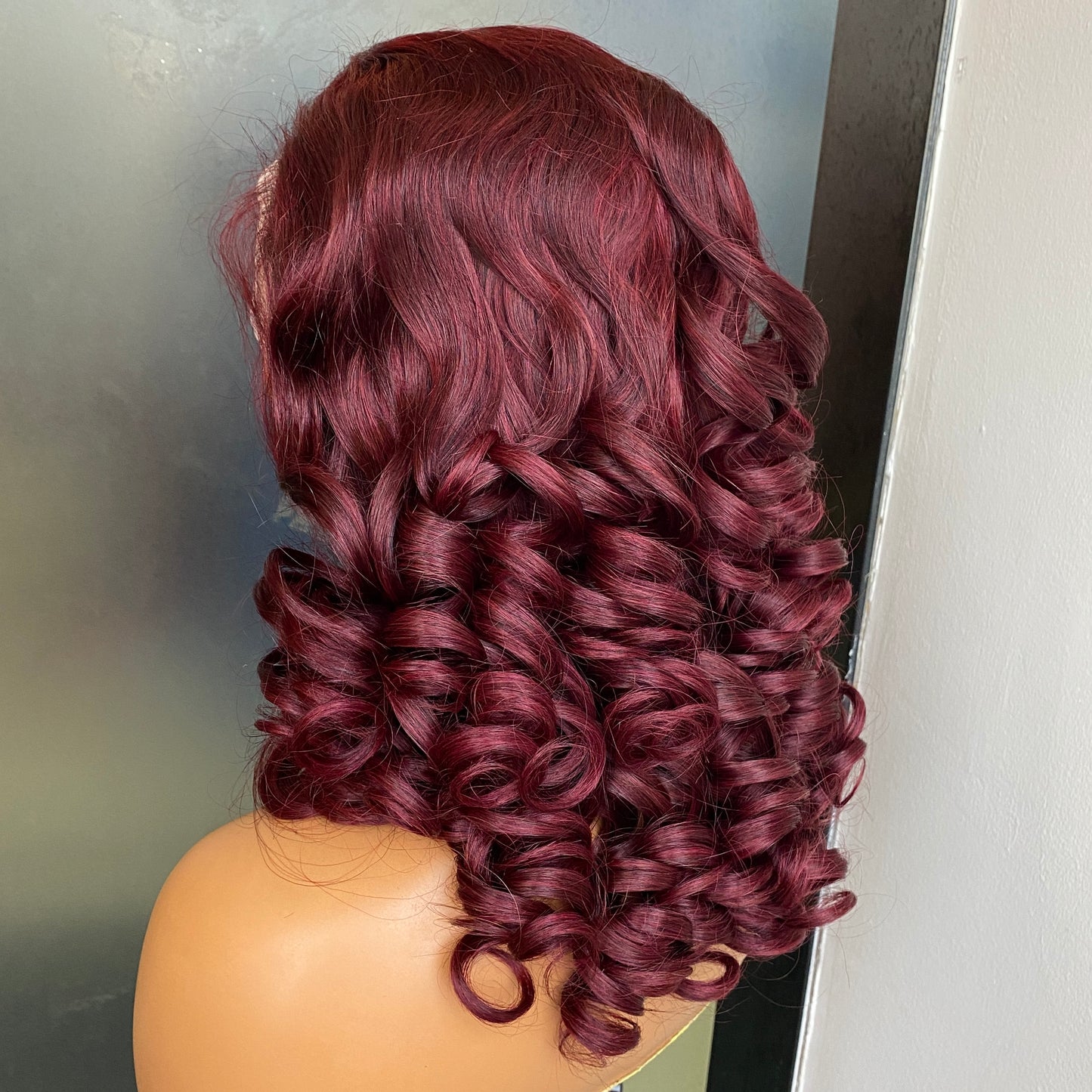 Wine Red 99J Fumi curly 13x4 transparent lace frontal wig 16 Inch