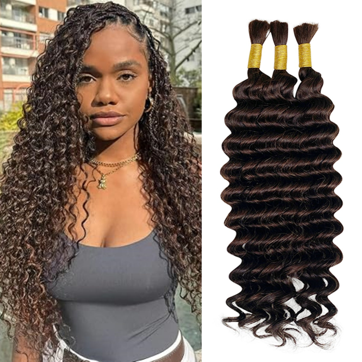 Natural Color Human Braiding Hair 110g Deep Wave Bulk Boho Box Braids No Weft Curly Hair Extensions 20 Inch