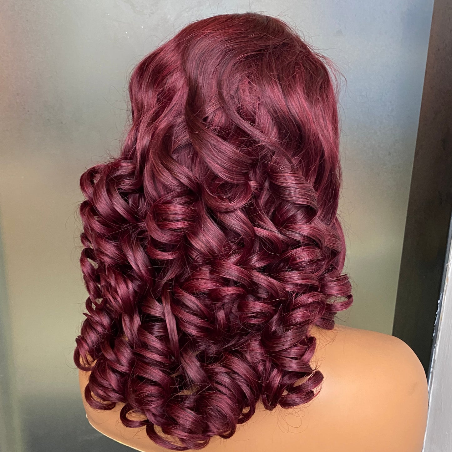 Wine Red 99J Fumi curly 13x4 transparent lace frontal wig 16 Inch