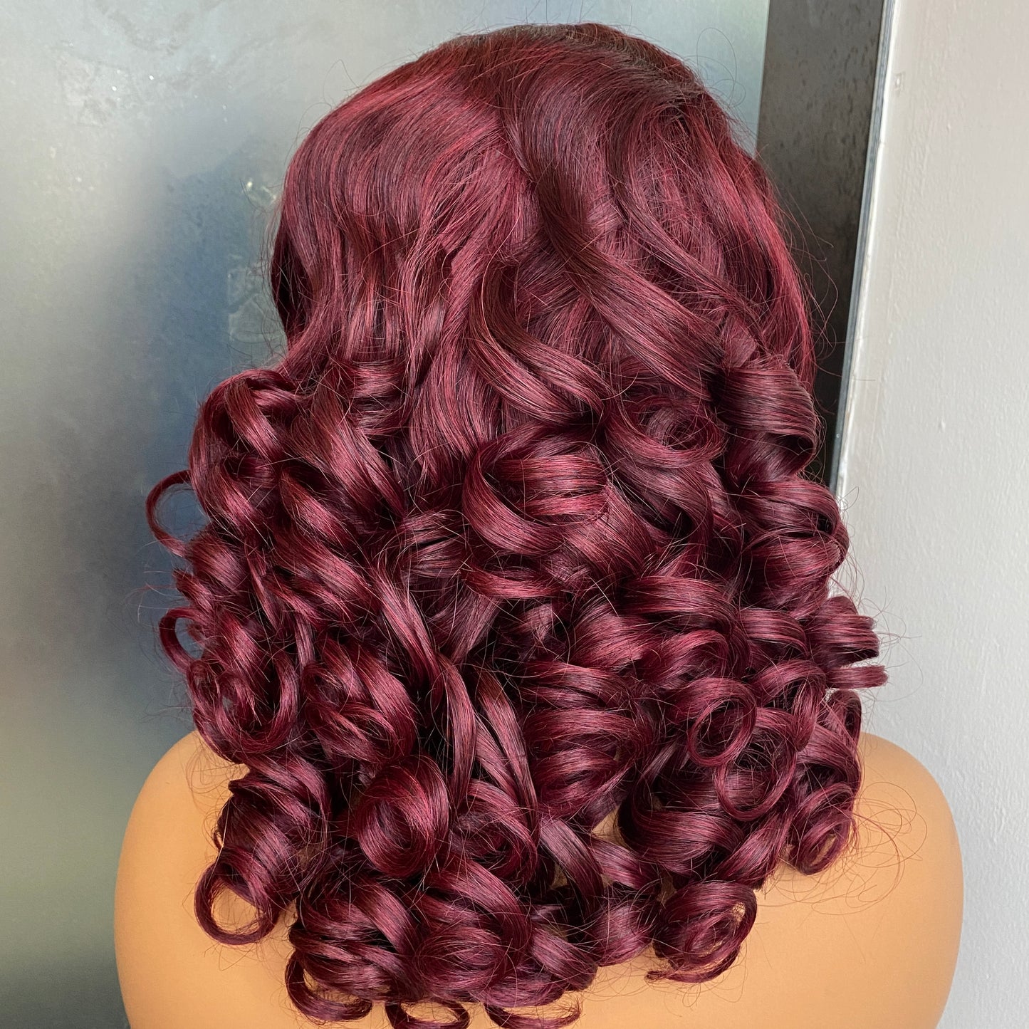 Wine Red 99J Fumi curly 13x4 transparent lace frontal wig 16 Inch