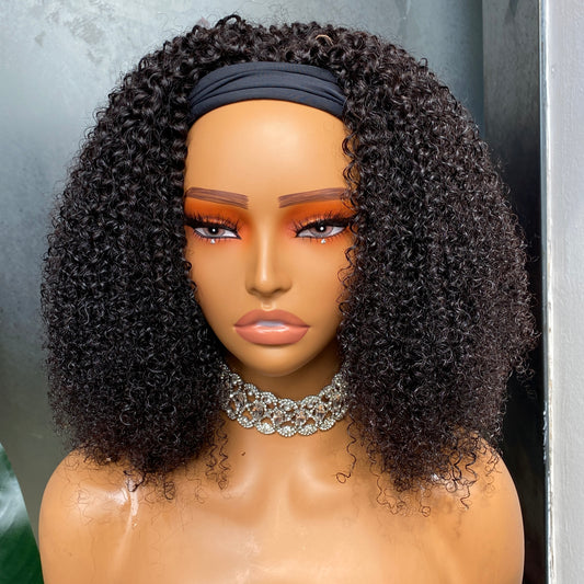 200% Density Kinky Curly Headband Wig Virgin Human Hair 14 Inch