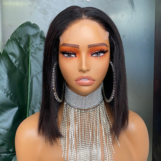 Straight Double Drawn Human Hair Short Bob 5x5 HD Lace Closure Glueless Wig 10 Inches